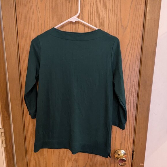 L.L. Bean Split Neck Supima Cotton 3/4 Length Sleeve Hunter Green Top-Women's XS - Picture 4 of 4